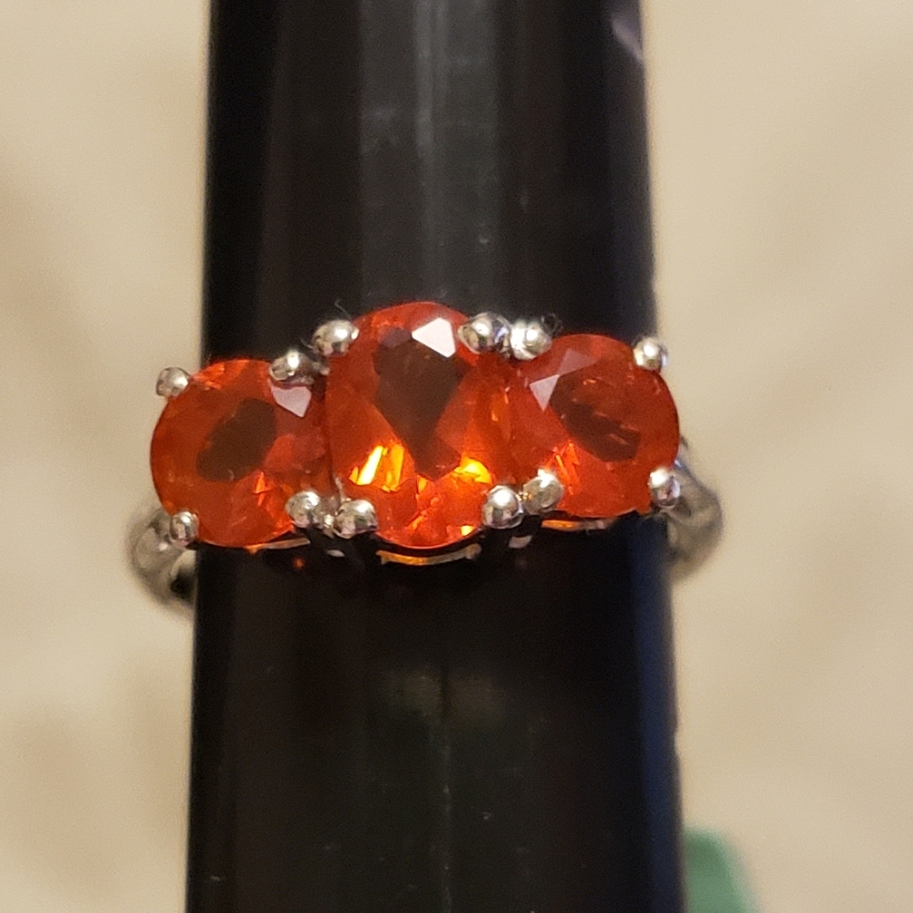 ⚡️SALE⚡️Sz 5, Mexican Fire Opal, tgw 1.30 cts, 925 Silver, 3 Oval stones, NWT